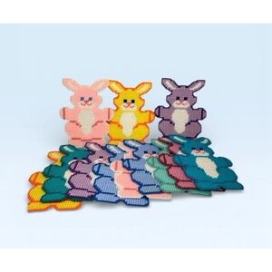 Easter Bunny Hanging COMPLETED On Plastic Canvas Needlepoint Vintage Colorful 12